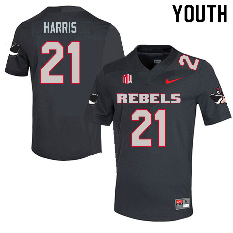 Youth #21 BJ Harris UNLV Rebels College Football Jerseys Sale-Charcoal